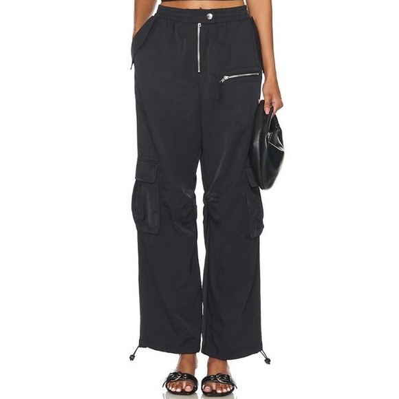 Camila Coelho Pants - Camila Coelho Nathaly Pant Black Nylon Cargo Joggers Mid Rise Size Small NWT